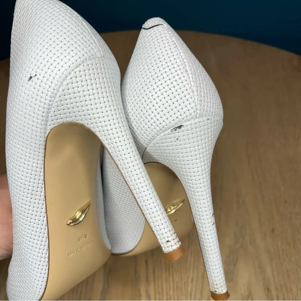 Diane Von Furstenberg White Woven Leather Heels Pointed Toe Pumps Women’s 8.5 - Picture 11 of 12
